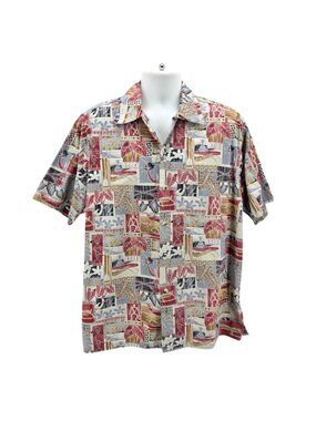 Vintage Go Barefoot Mens XL Shirt Hawaiian Reverse Print Multicolor Floral Fish